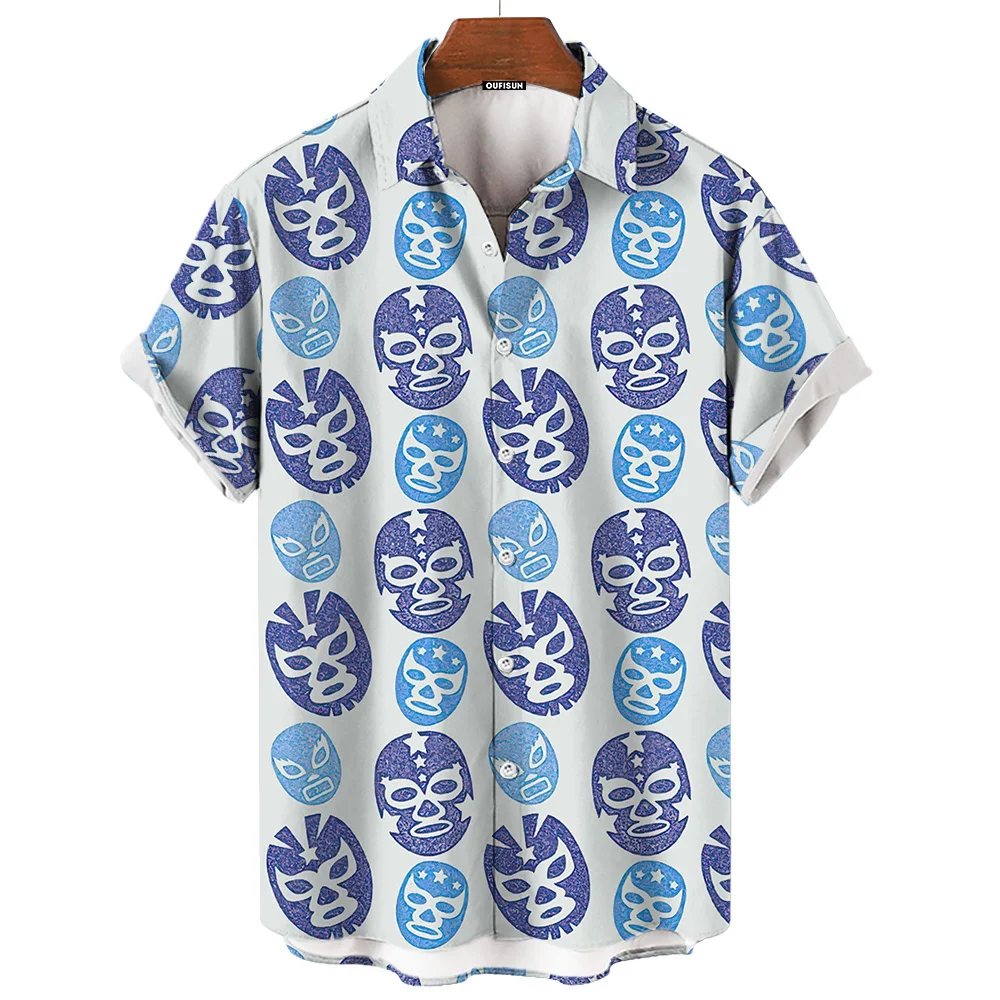 Hawaiian Shirt Lapel Short-Sleeved Shirt Mexican Style Clothing Street Casual Loose Short-Sleeved Lapel Button-Down Shirt Clothe