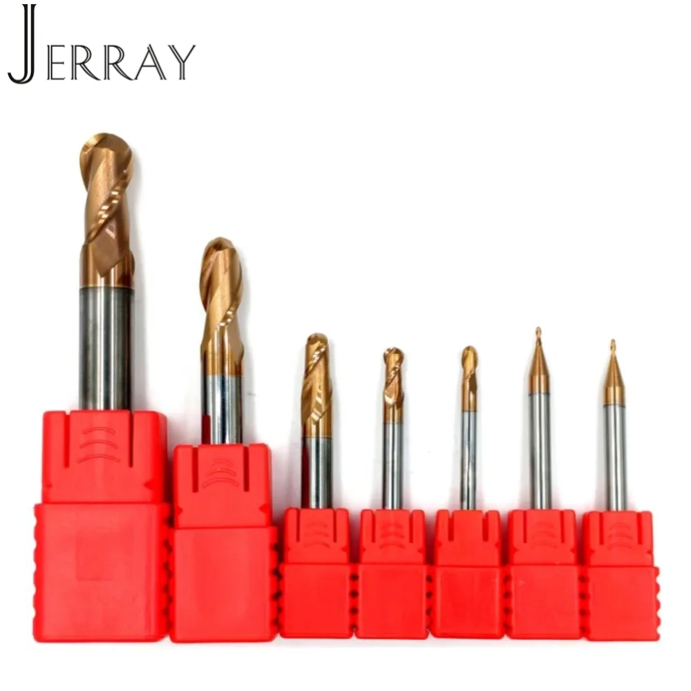 JERRAY HRC45 2Flutes D4 6 8mm Tungsten Carbide Ball nose End Mills Spiral Bits cnc Router Bits CNC milling cutter