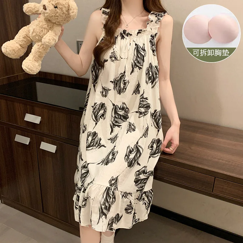 Cute Princess Floral Print Sexy Camisole Nightgowns Nightdress Night Dresses Lady Outfit Lounge Women Pijama Sleepwear