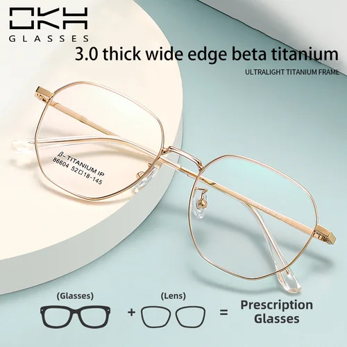 Imagen 1 del producto OKH, gafas simples de moda, montura de gafas de titanio para hombres, gafas de lectura para miopía, gafas de luz azul para mujeres, gafas graduadas personalizadas
