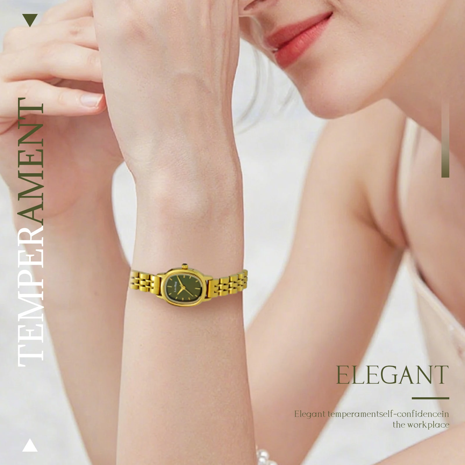 LEO RING Women's Quartz Watch Luxury Vintage Oval Watch Women's Gold Stainless Steel New Square Watch Business Watch Gift