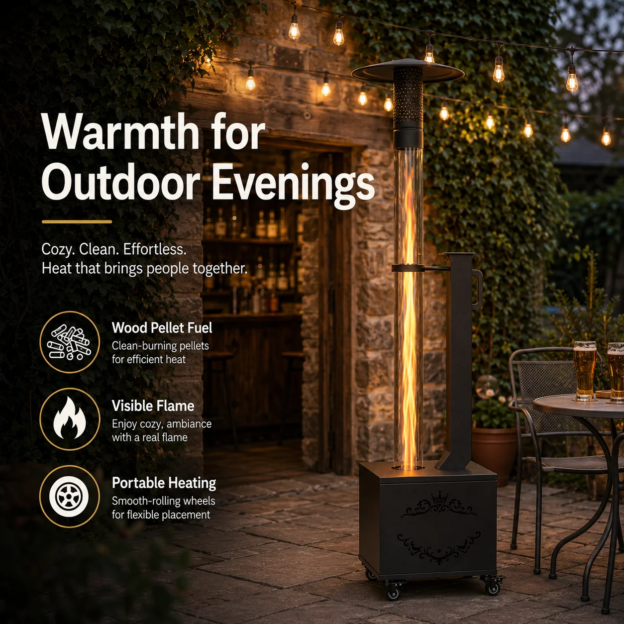 Nice Quality Durable Carbon Steel Pellet Burning Patio Heater Freestanding Outdoor Heater for Garden and Terrace