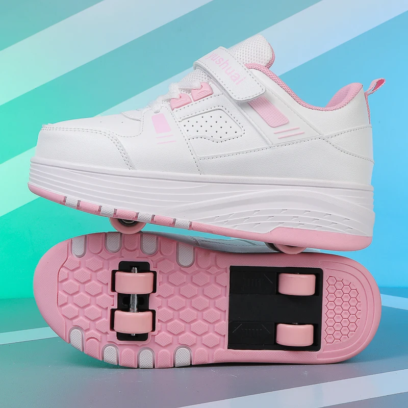 Rowing Shoes with Four Wheels for Girls, Retractable and Hidden, with Wheels, for Students and Children, Rolling Shoes, Rolling