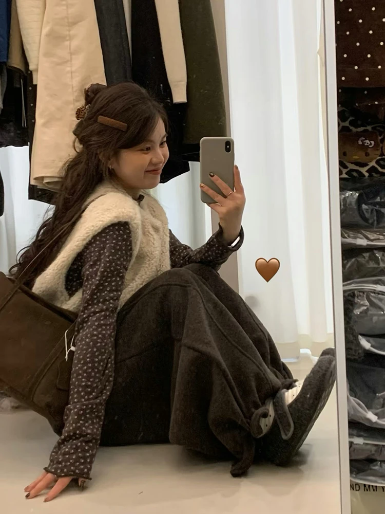 

Корейский теплый свободный женский шерстяной жилет на осень-зиму, пушистая верхняя одежда, круглый вырез, застежка на одну пуговицу