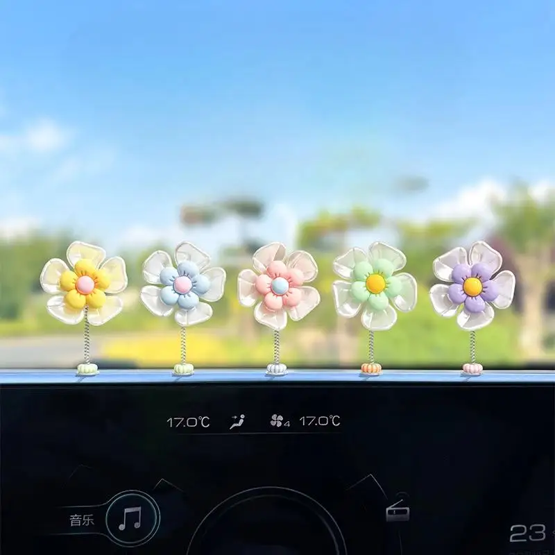 5Pcs Auto Accessories Chrysanthemums Car Dance Self-adhesive Ornaments Candy Color Cartoon Shaking Flower Ornaments Resin Car Da
