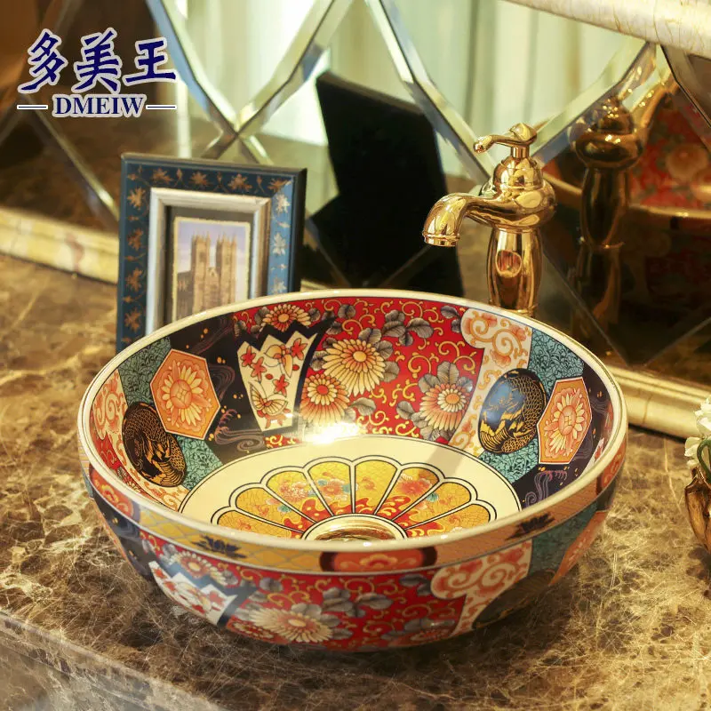 Ceramic Washbasin, Antique Countertop Basin, Round Countertop Basin, Household Use