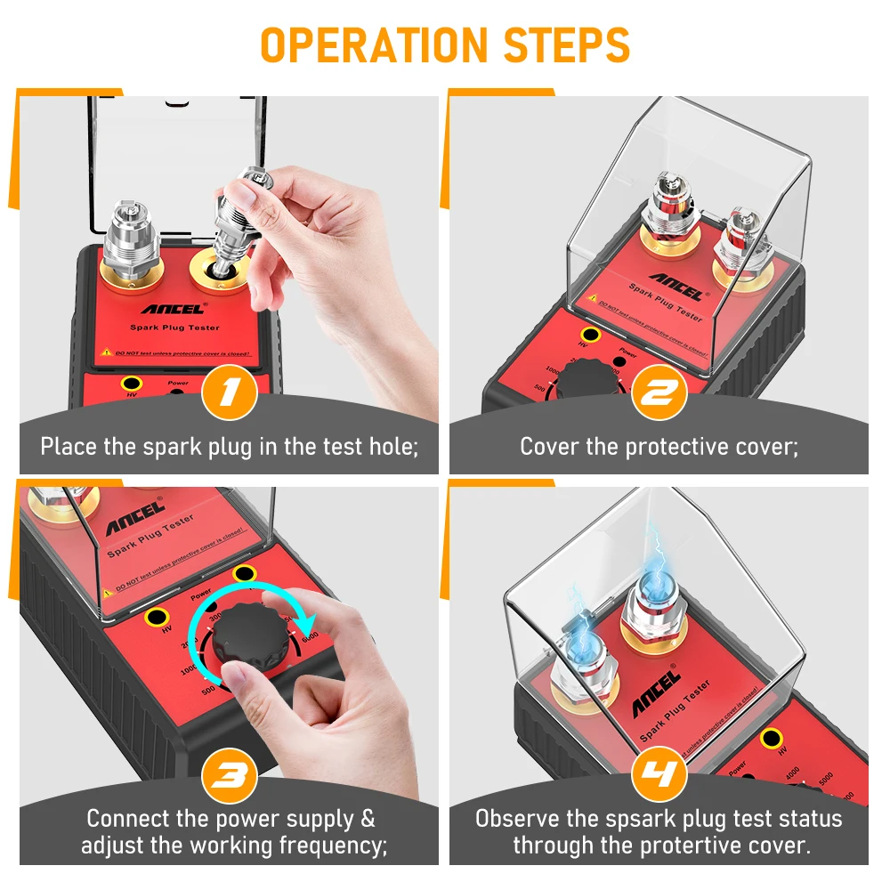 220V & 110V Automotive Spark Plug Tester Dual-Hole Diagnostic Tool Ignition Strength Test 1000-6000RPM with Protective Cover