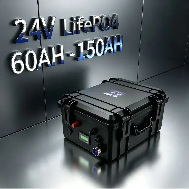 24V LiFePO4 Battery Pack 50Ah-100Ah IP65 Waterproof Rechargeable Power Supply Built-in BMS 10A Charger for Outdoor Camping Off-G