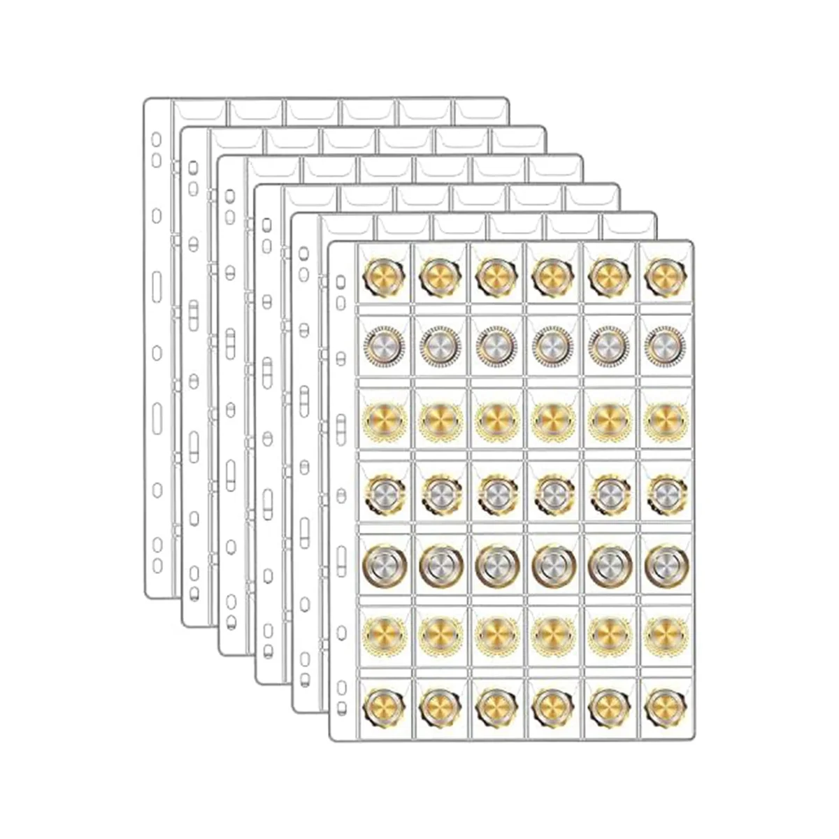 6Sheets Coin Collection Pages for Collectors, Coin Pages,for Dollar Bill Stamp,42-Pockets Per Sheet/252 Pockets in Total