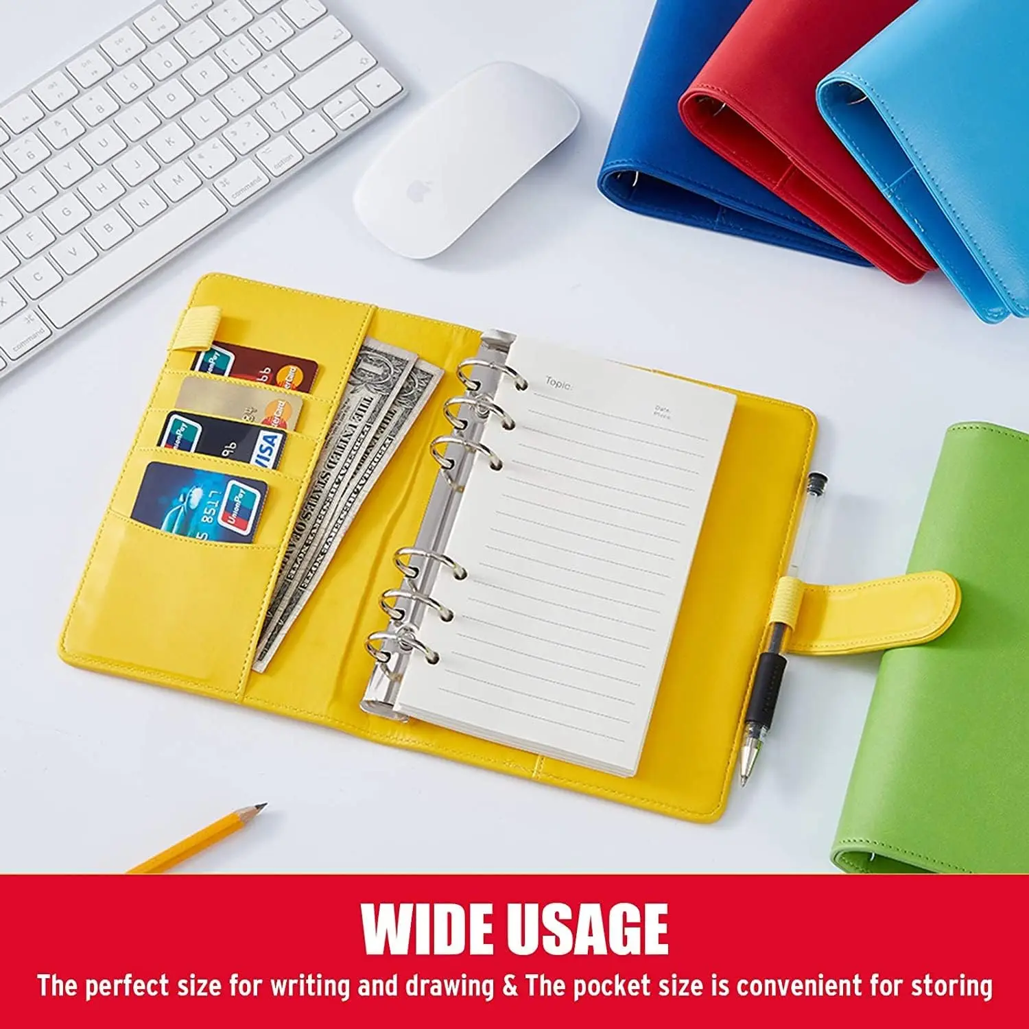 A6 PU Leather 6 Ring Refillable Planner Binder, Loose Leaf Personal Organizer Binder Cover with Magnetic Buckle Closure view 6