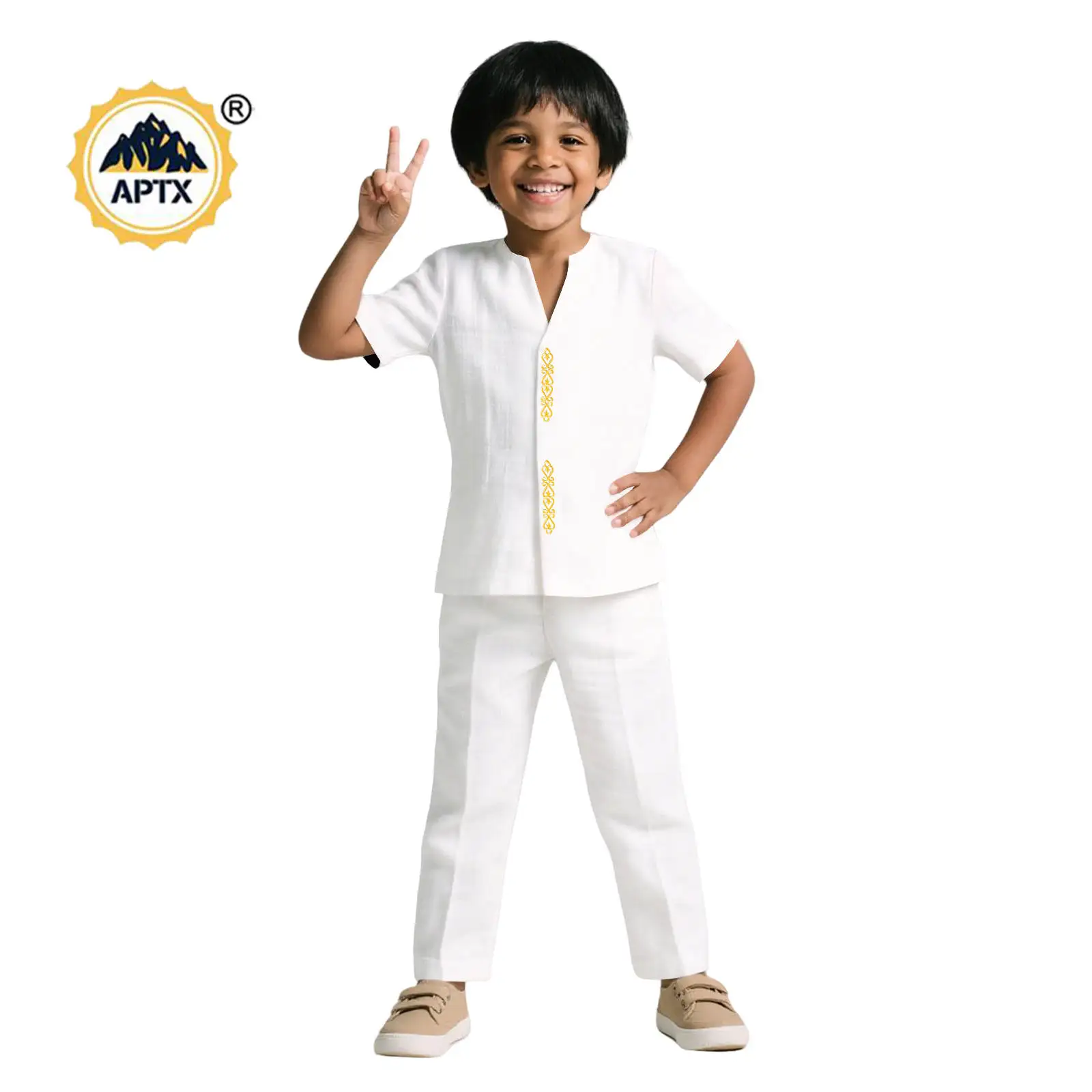 African Clothes for Children Boy Suits Appliques V-neck Top Jacket and Pant Sets Bazin Riche Fashion Kid Outwear Outfits 2546014