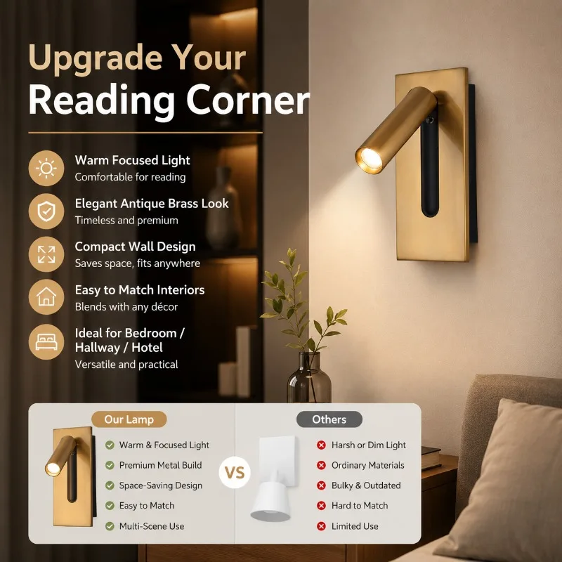 18cm Hotel Bedside LED Reading Wall Lamp Adjustable Aluminum Spotlight Sconce for Bedroom Living Room Guest Room wall lamp