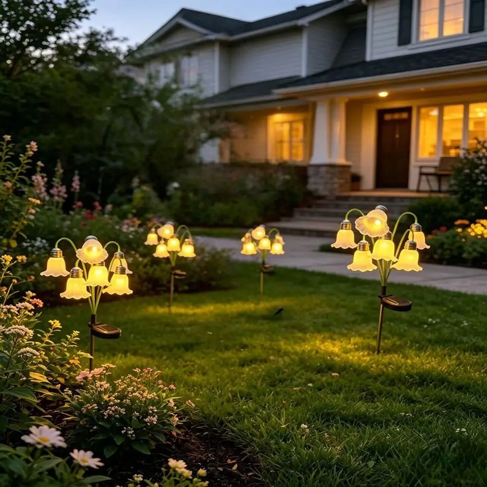 Lily of the Valley Solar Garden Light Solar Powered Waterproof Flower Landscape Light Ballet Skirt Shape Rose Flower Design