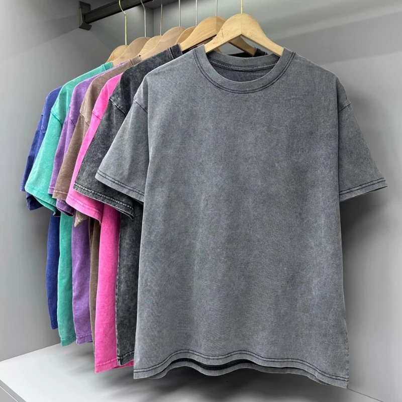 

Heavy Fabric Collection Kanye West T-shirt Summer Solid Color Washed Short Sleeve High Quality Casual T-shirts Unisex