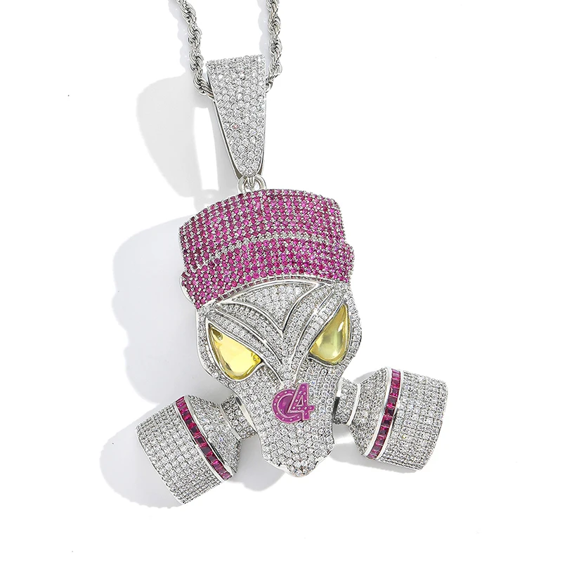 Hip Hop 3A+ CZ Stone Paved Bling Iced Out Cartoon Characters Pendants Necklace For Men Charm Rapper Jewelry Red Silver Color