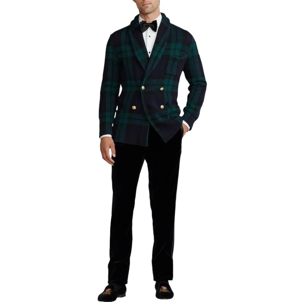 Plaid Checks Suits Men 2Pieces Sets Prom Blazers Double Breasted Shawl Lapel Customized Man Banquet Business Party Groom Tuxedos