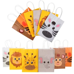 6Pcs Jungle Safari Animals Paper Gift Bags Jungle Theme Birthday Party Decor Candy Cookies Packing Box Kids Baby Shower Supplies