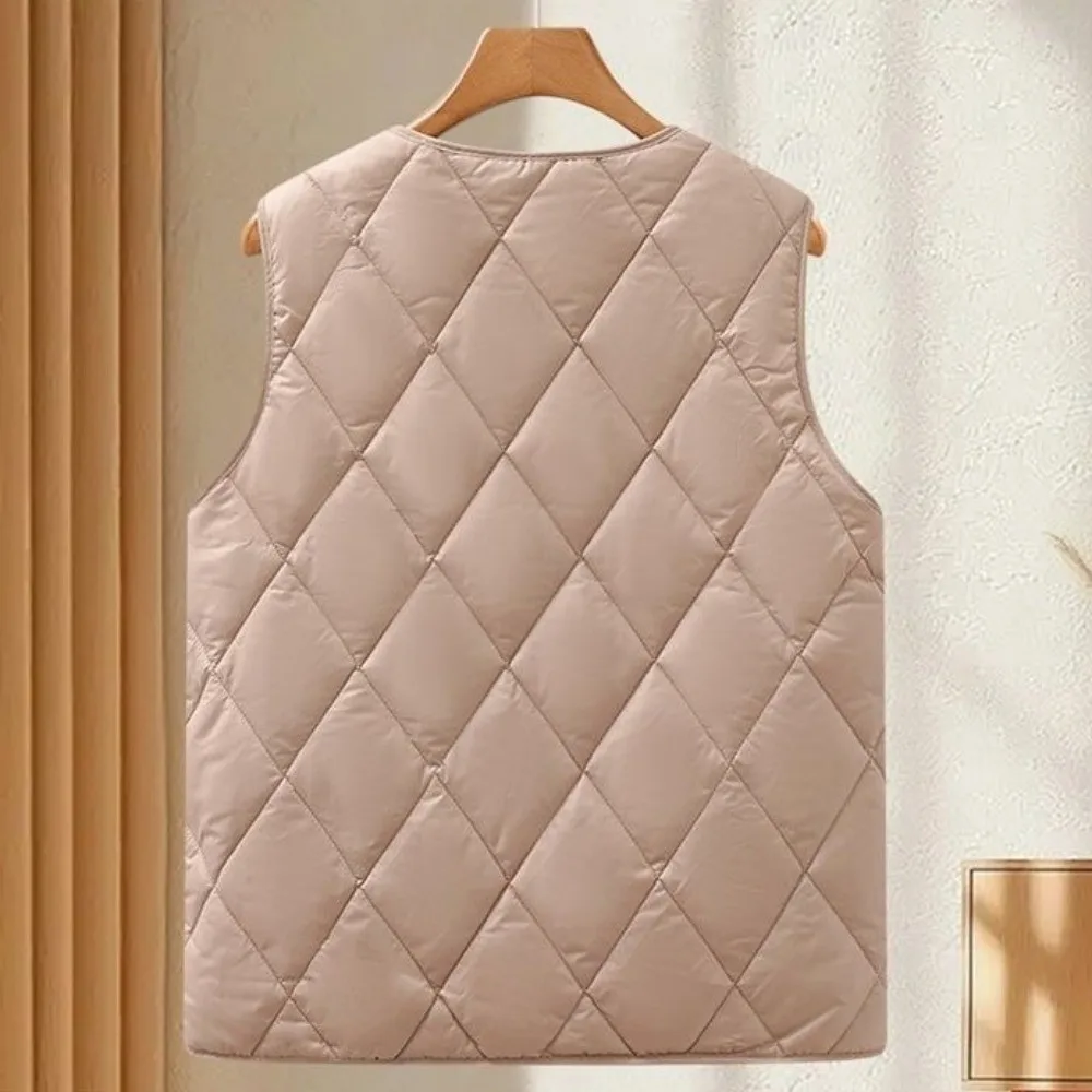 Loose Fit Zipper Closure Women's Vest Warm Cotton Fill Sleeveless Cotton Vest Plus Size Loose Waistcoat Autumn Winter