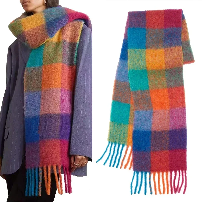 

2023 New Men Women Cashmere Scarf Thicked Warm Blanket Colorful Plaid Long Tassels Soft Shawls Neck Wraps Scarves