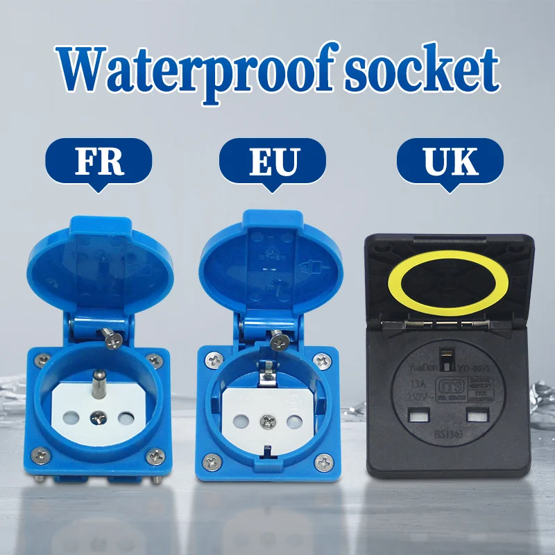 Industrial AC Power Dustproof Outle Electrical Explosion-proof Socket French/European/British Standard  IP65 16A 250V with Cover