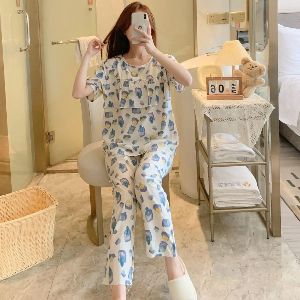 

Short Sleeve Pants Floral Print Woman Satin Pajama Sets Ensembles 2 Piece Lady Outfit Lounge Women Pijama Sleepwear Pajama Pj