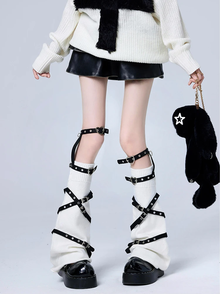 オリジナルパープル y2k 愛メタルバックル脚カバーダークパンク人格脚リングクロス jk ニーソックス女性