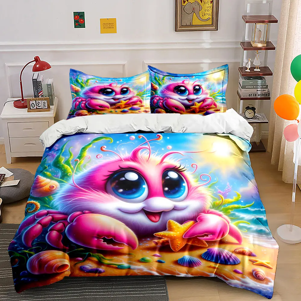 Pink crab with starfish beach Print Bedding Set 1 Duvet Cover 2 Pillowcases for Adult and Children Luxury Gift Full Size
