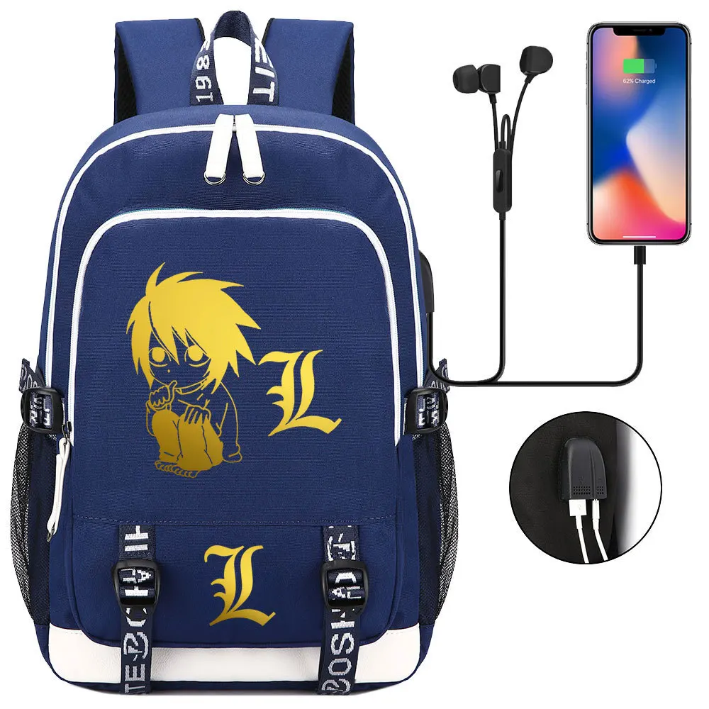 

Anime Death Note Backpack Men Women USB Charging Laptop Travel Backpack Boy Girl Teenager Student School Backpack