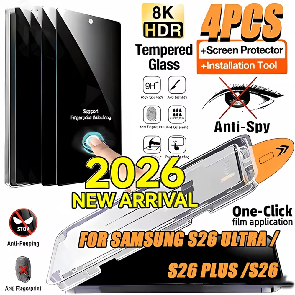 

1-4Pcs HD Easy Install Screen Protectors For Samsung S26 Ultra S26 S25 Ultra S25 Edge S24 Ultra S23 S22 Plus S21 Tempered Glass