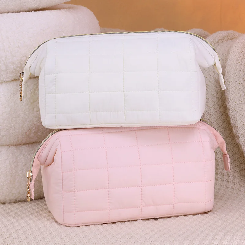 Plaid cotton light women's makeup bag travel portable and hand in hand with cosmetics storage bag