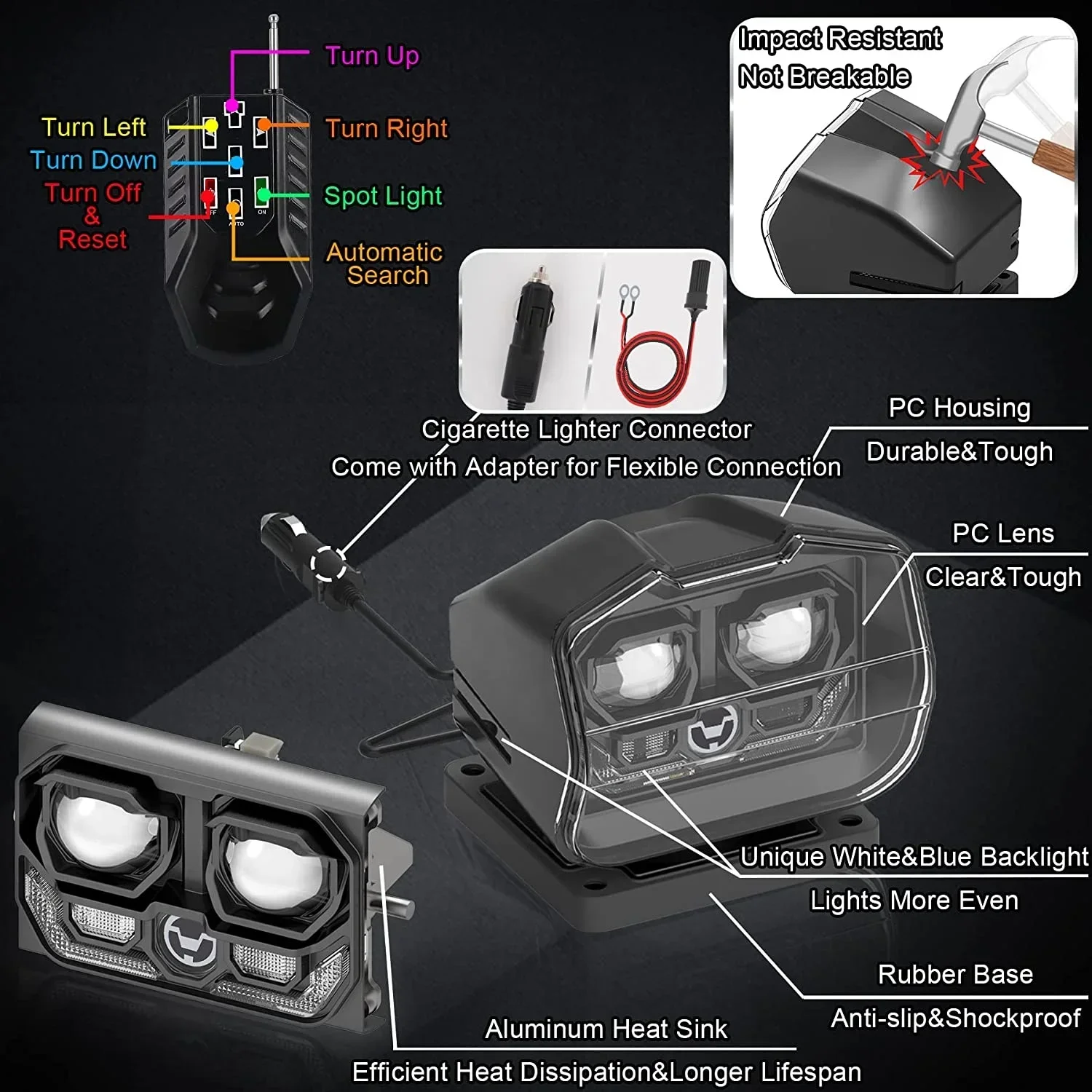 Hot Sale 60W 360 Degree Rotating Wireless Remote Control Led Search Light for Marine Boats