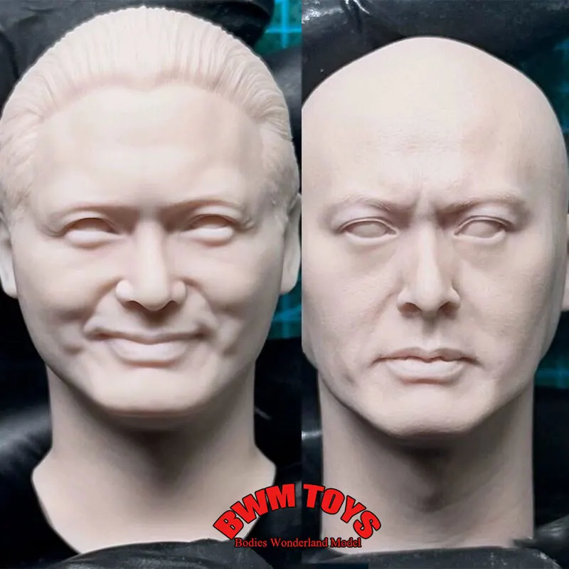 Unpainted DIY 1/6 Scale Male Soldier Chow Yun Fat White Model Head Chinese Hong Kong Actors Head For 12inch Action Figure Doll