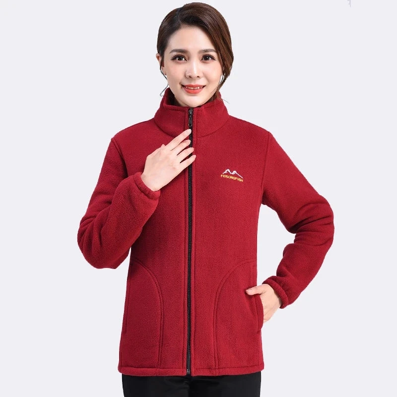 New Autumn Winter Women Jackets Middle-Aged Elderly Coat Mother Wear Polar Fleece Outcoat Ladies Loose Stand Collar Cardigan Top