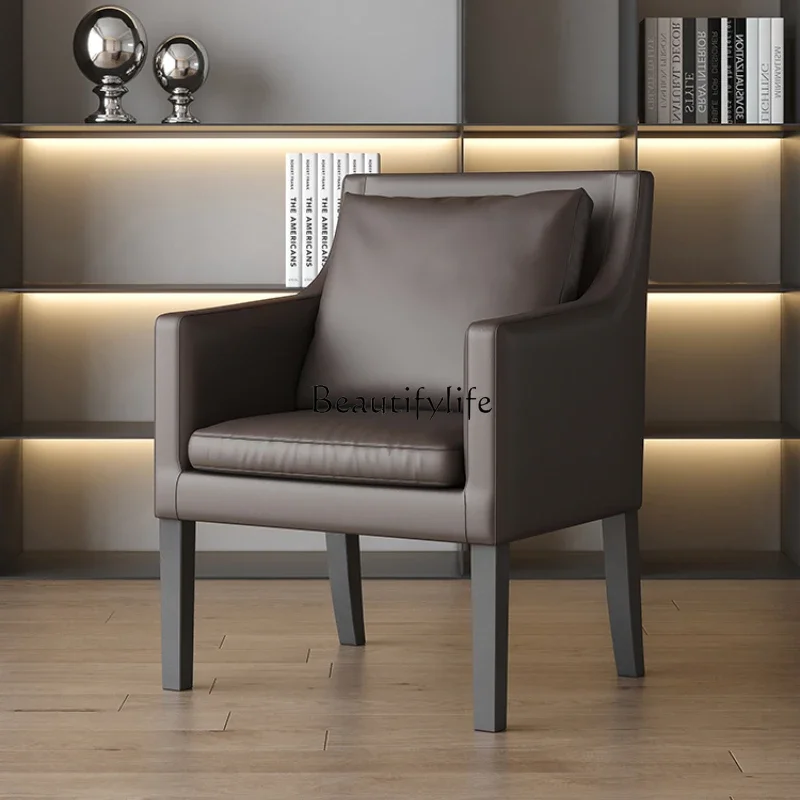 

LItalian Simple Solid Wood Soft Back Leather Computer Chair Modern Armrest Office Chair