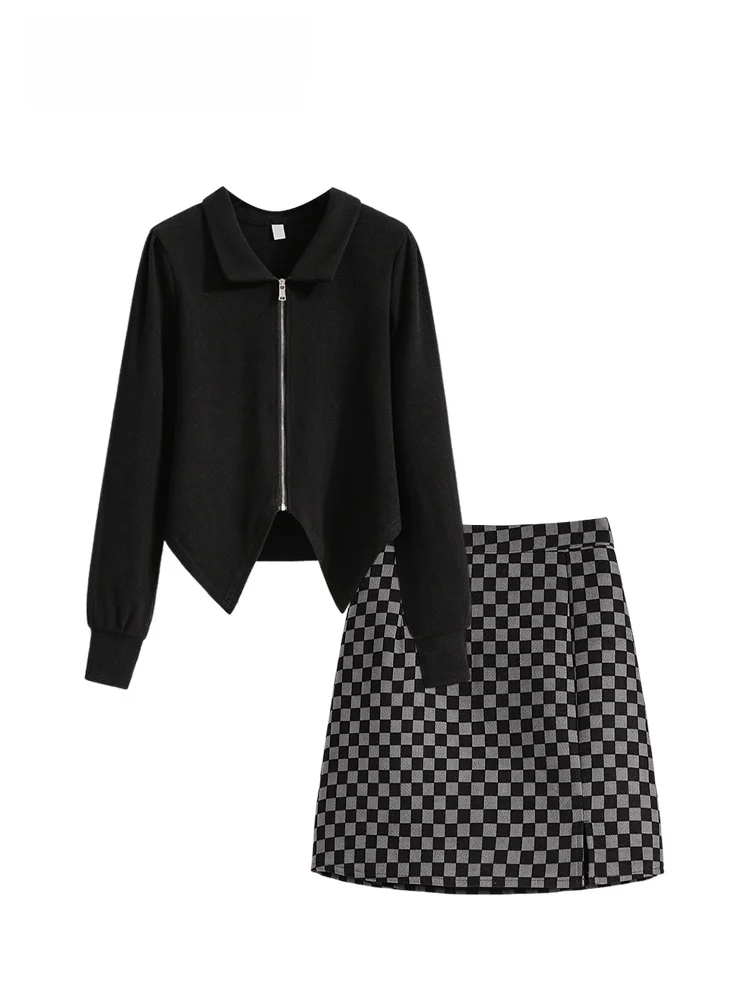 

Комплект: кардиган с длинным рукавом и юбка А-силуэта больших размеров для женщин, осенний, с высокой талией, из утолщенного полиэстера