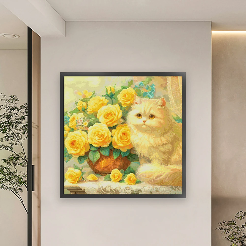 

Cat Printed Cross Stitch Kit 61x61cm DIY 14CT Thread Art Needlework Home Decor