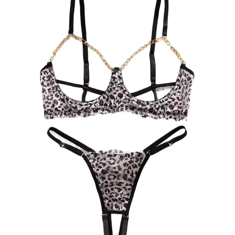Leopard Chain Crotchless Open Hot Girls Sexy Underwear Lingerie Set Erotic Suits For Women Lady Lenceria Sexy Lingerie Set