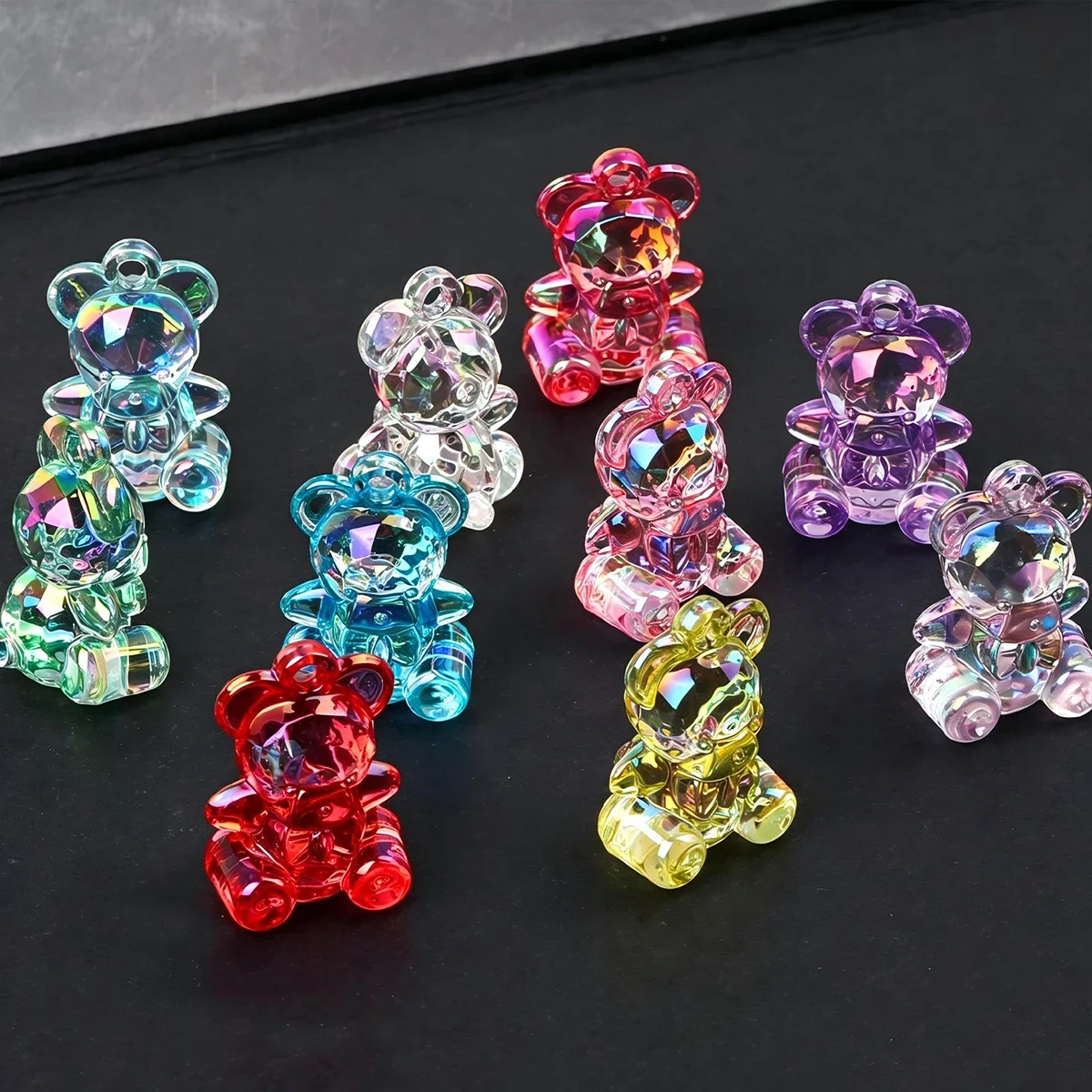 10/20pcs Random Color 29*20mm Iridescent Facet Bear Acrylic Loose Beads DIY Bracelet Pen Handmade Craft Supplies