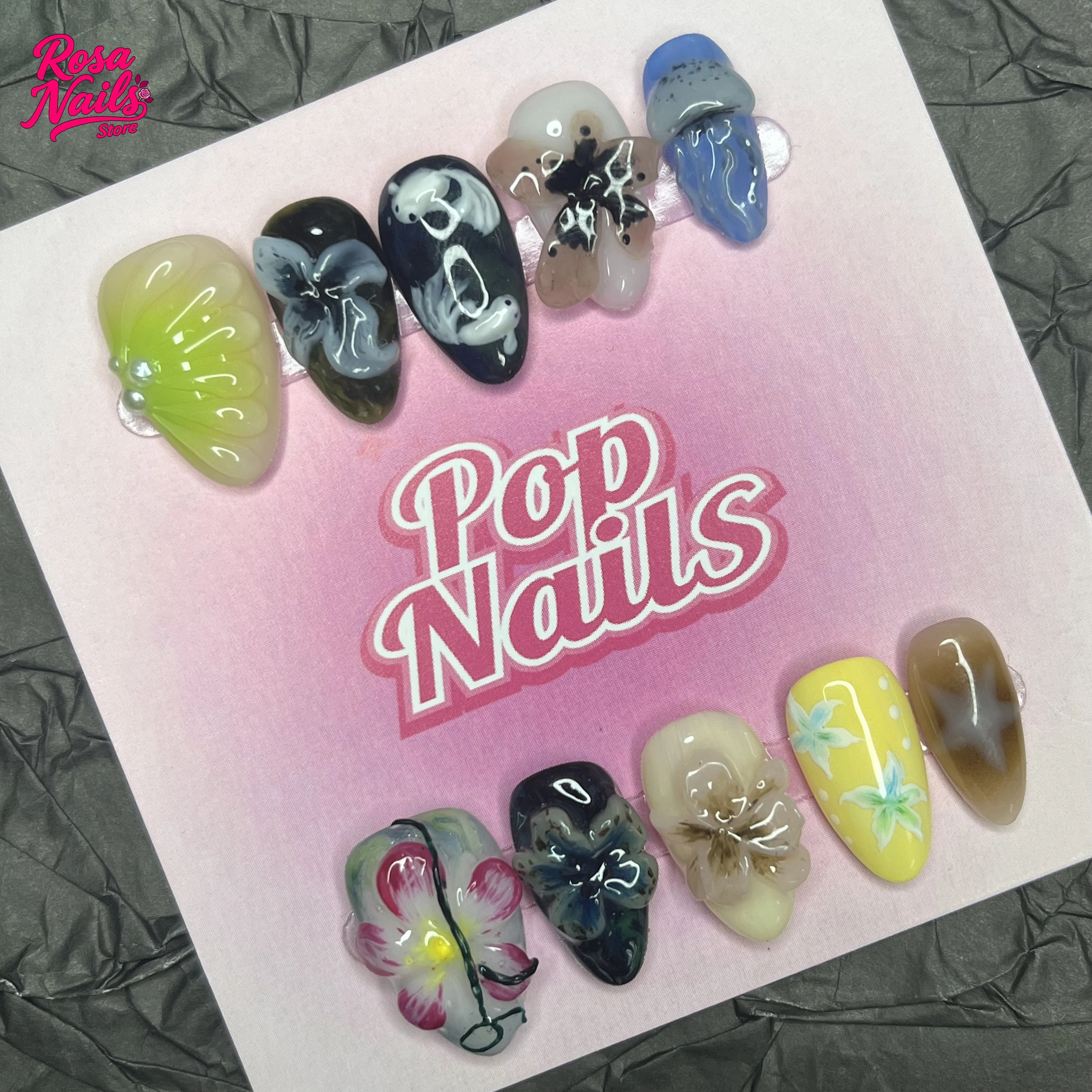 

10pcs Handmade Press on Nails Short Almond Nail 3D Flower Homemade Jellyfish Goldfish Nail Art Press ons Acrylic Y2k False Nails