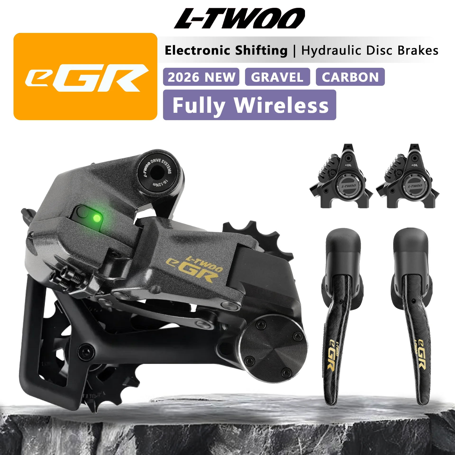 LTWOO eGR 第2世代フルワイヤレスグラベル電子グループセット、1x13速 1x12速 1x11速 1x10速、APPプログラマブル、クラッチダンピングシステム