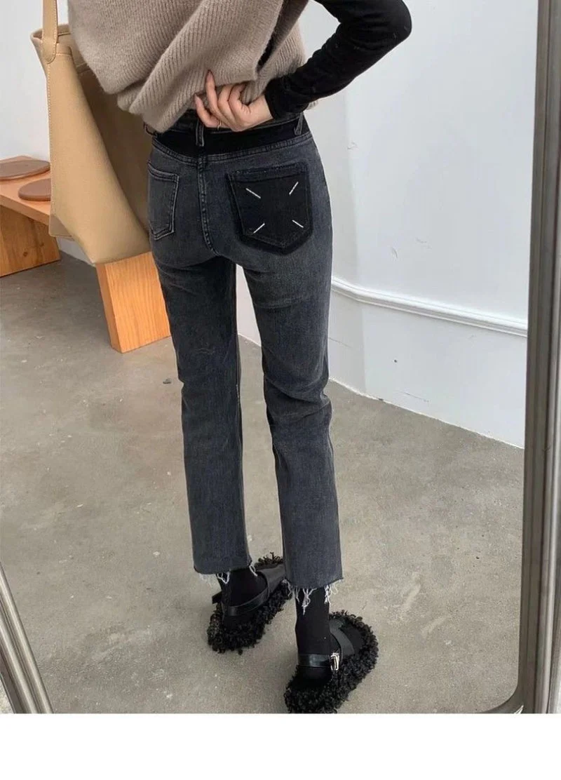กางเกงยีนส์เอวสูงผ้ายืดสำหรับผู้หญิง รุ่นใหม่สไตล์เกาหลี สีสันสดใส ทรงขาตรง ไซส์ใหญ่พิเศษ