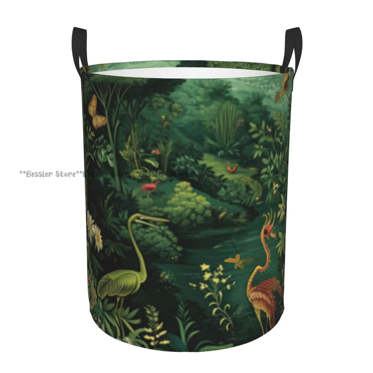 Tropical Jungle With Birds And Flowers Laundry Basket Folding Dirty Clothes Toys Storage Bucket Household