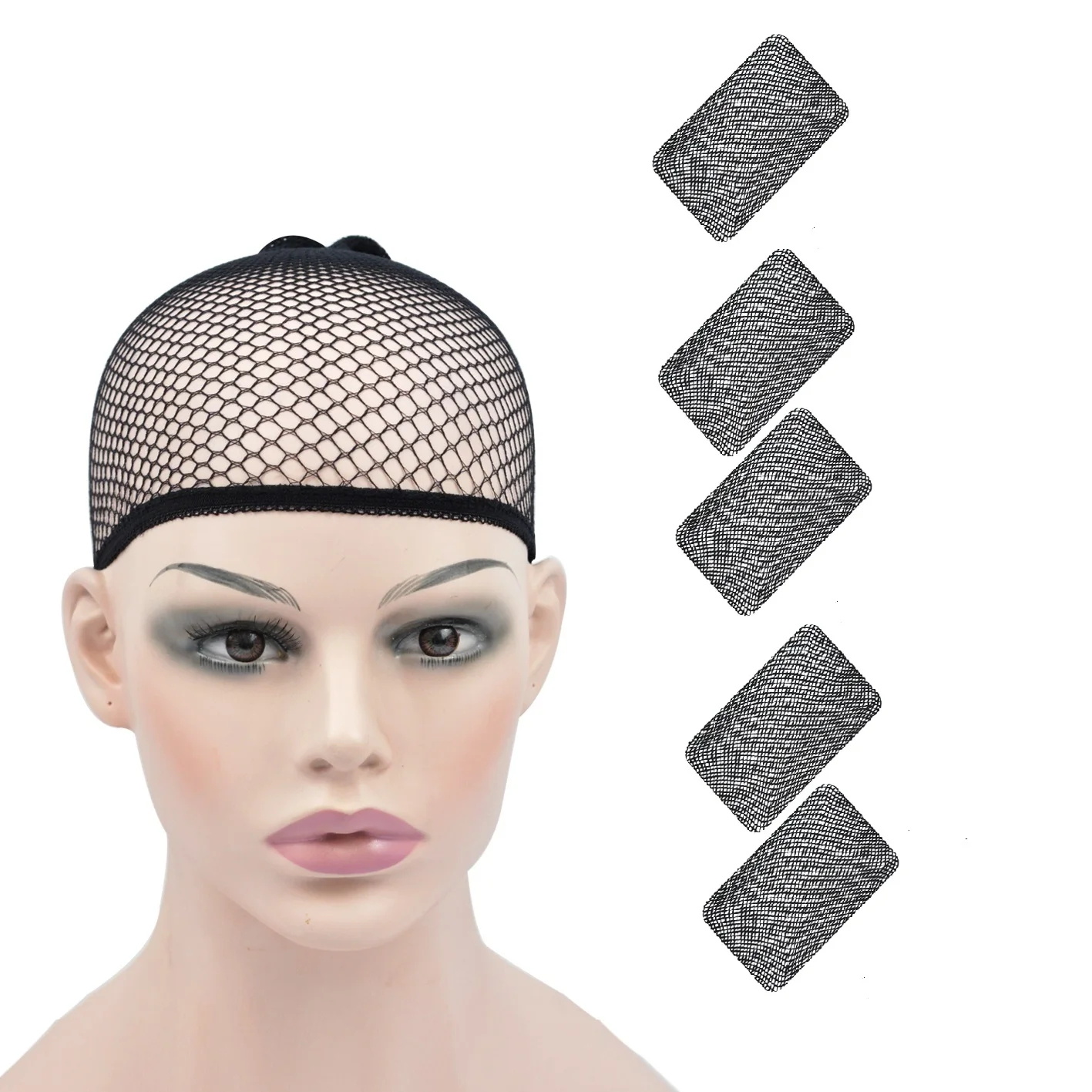 5Pcs Large Hole Hairnets Wig Caps Elastic Nylon Mesh Stocking Caps Quality Hair Net Breathable for Lace Front Wigs