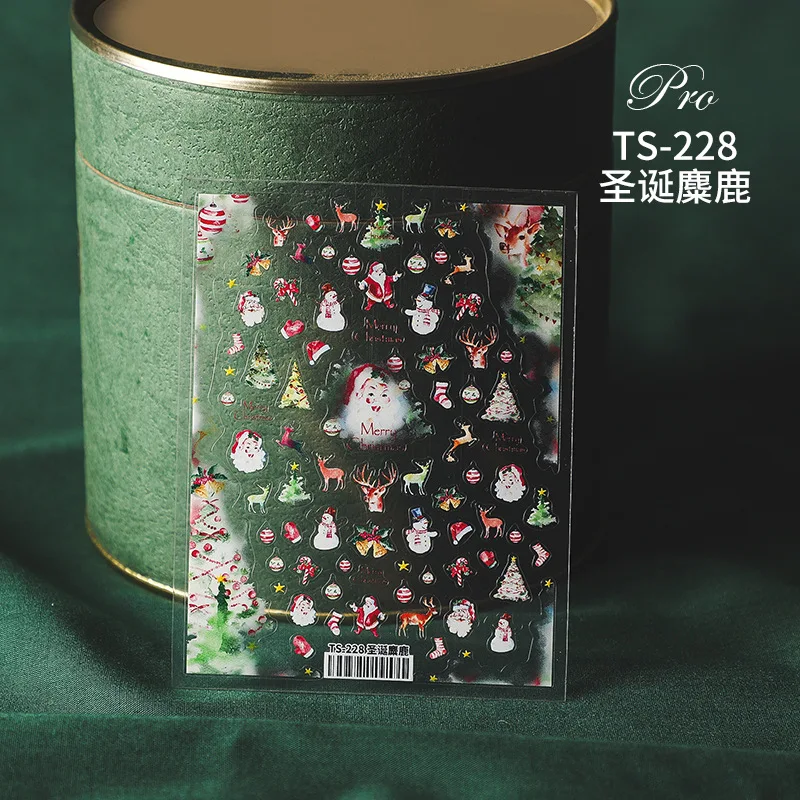 

5D Japanese Embossed Reindeer Nail Art Stickers Christmas Matte Sheer Translucent Self Adhesive High Quality Glossy for Women