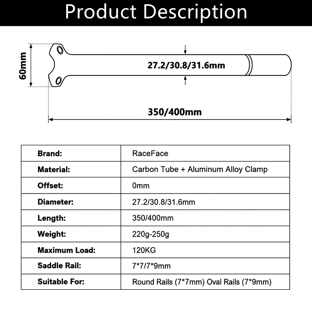 RaceFace Next Matte 3K Carbon Fiber Seatpost Bike Seat Tube MTB/Road Bicycle Seat Post Setback 0/20mm 27.2/30.8/31.6*350/400mm
