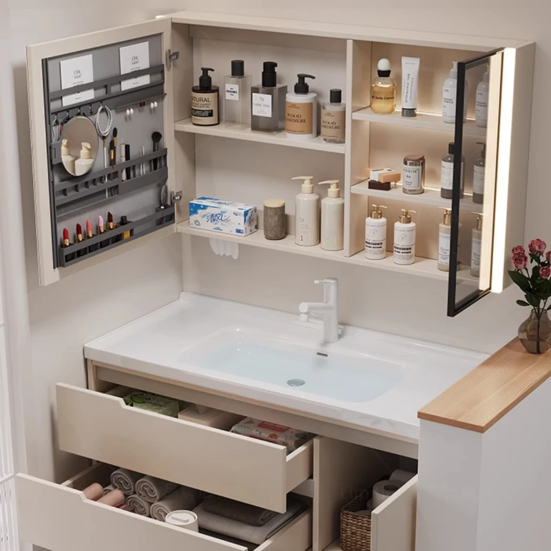 Bathroom Cabinet Washbasin Sink Under The Sink White Wall Shelf Mirror Pharmacy Storage Floor Narrow Locker Filing Casa Arredo