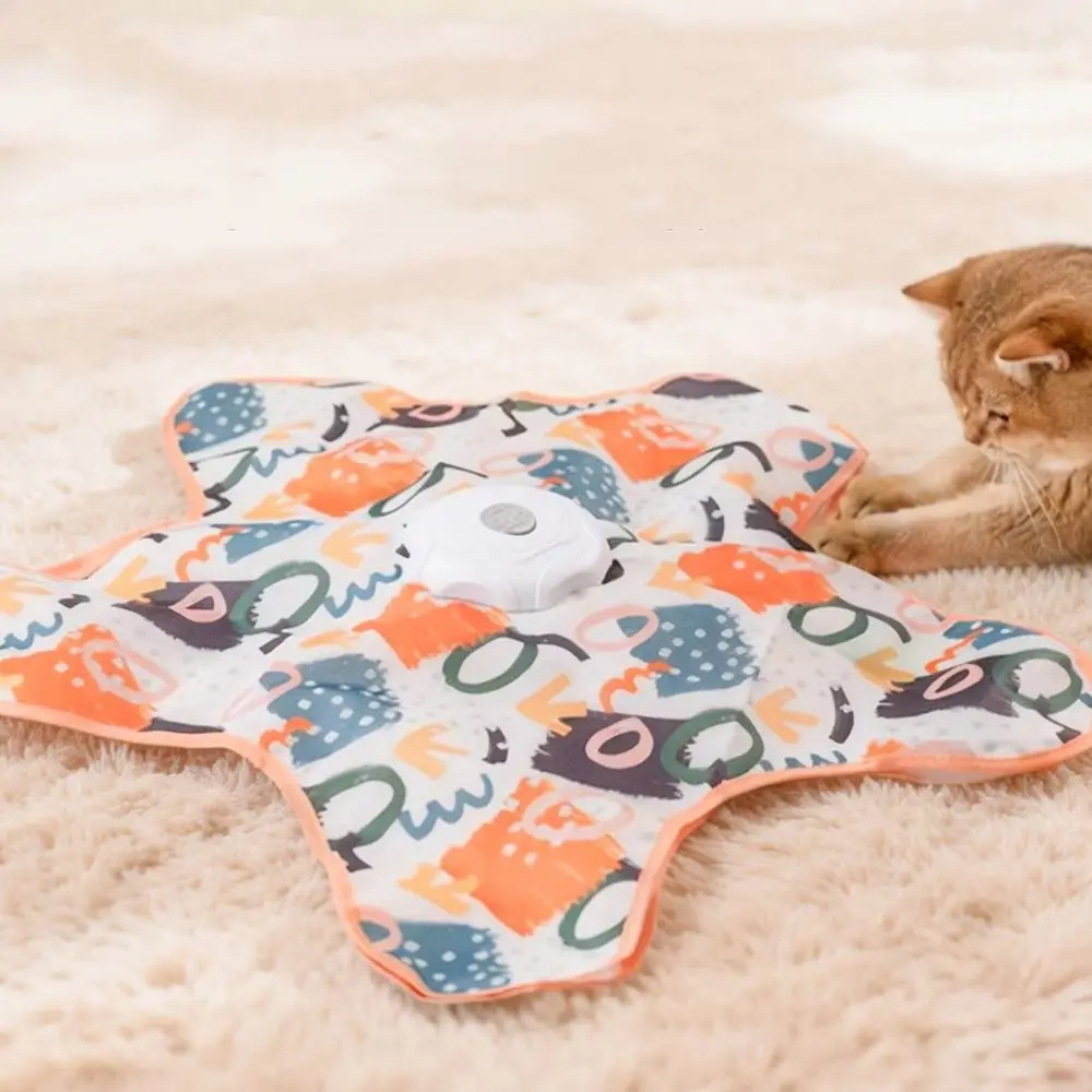 Auto-Rotating Disc Cat Hide and Seek Built-in Feathers Touch Activated Automatic Cat Teaser Self-Entertainment Motion Sensing