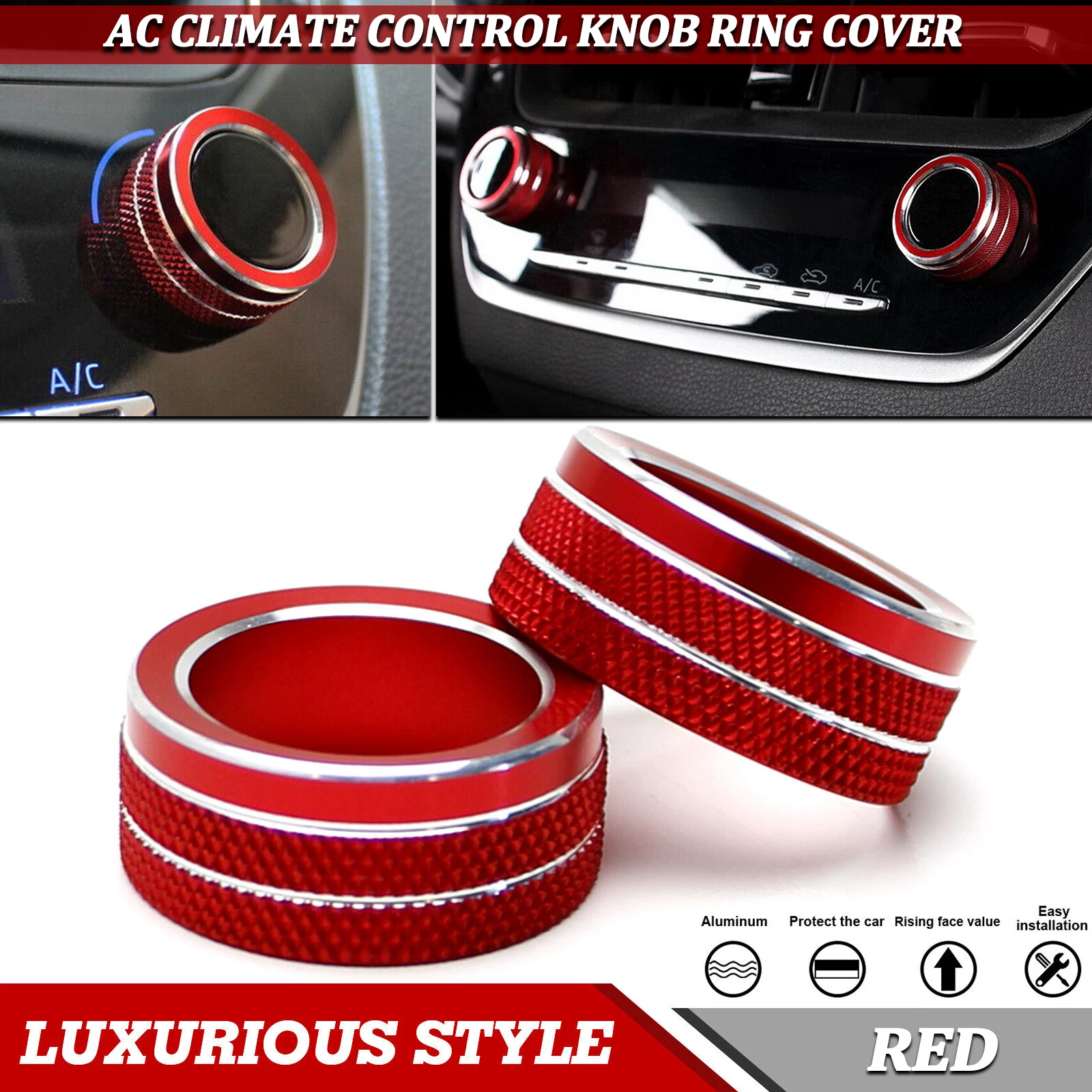 Racing Red AC Air Climate Control Switch Knob Surrounding Ring Cover Trim Decoration Sticker For Toyota Corolla 2020-up