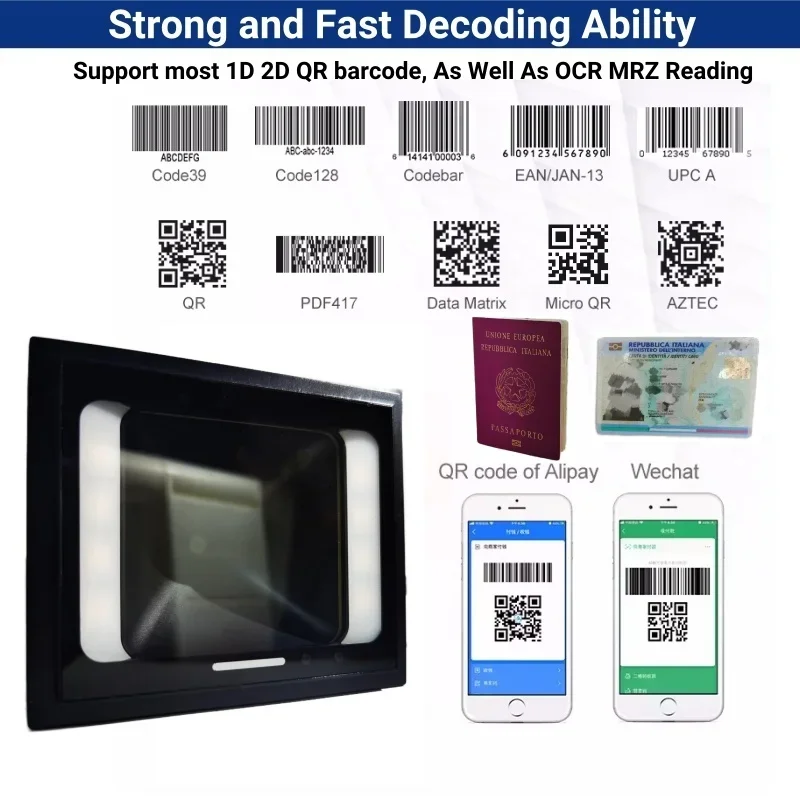 IP67 Automatic Gate ID Card Passport Reader 1.3Megapixels Area Imager Fixed Mount Embedded 2D QR Bar Code Scanner for Entrance