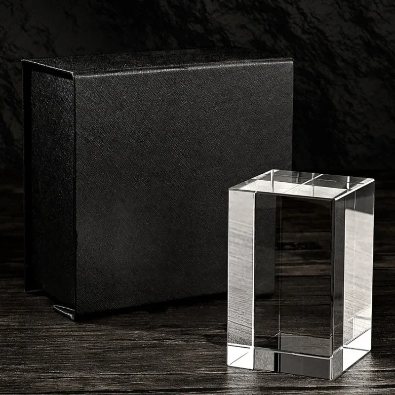 Transparent K9 crystal cube with carved cube body artwork, pyramid crystal glass block base